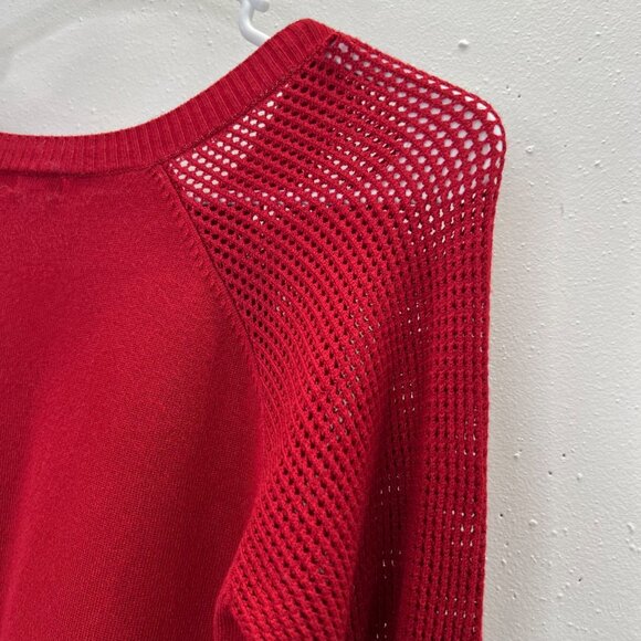 Guess Sweater S Women Red Pullover Triangle Logo Rhinestone Accents Crochet Arms - Picture 6 of 8